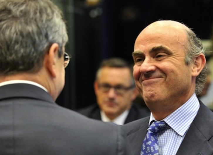 El ministro español de Economía, Luis de Guindos, durante la reunión del Ecofin, la pasada semana. (Georges GOBET/AFP PHOTO)