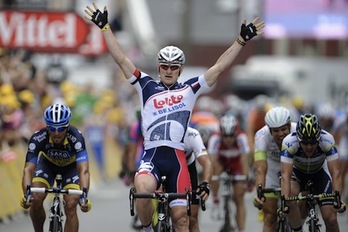 Andre Greipelek bere bigarren etapa irabazi du aurtengo Tourrean. (Lionel BONAVENTURE/AFP)