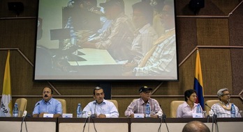 Los portavozes de las FARC que han comparecido en La Habana. (Adalberto ROQUE/AFP)