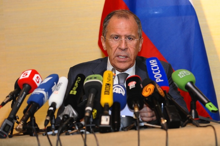 Sergei Lavrov, durante una comparecencia ante los medios. (Alain GROSCLAUDE/AFP) 