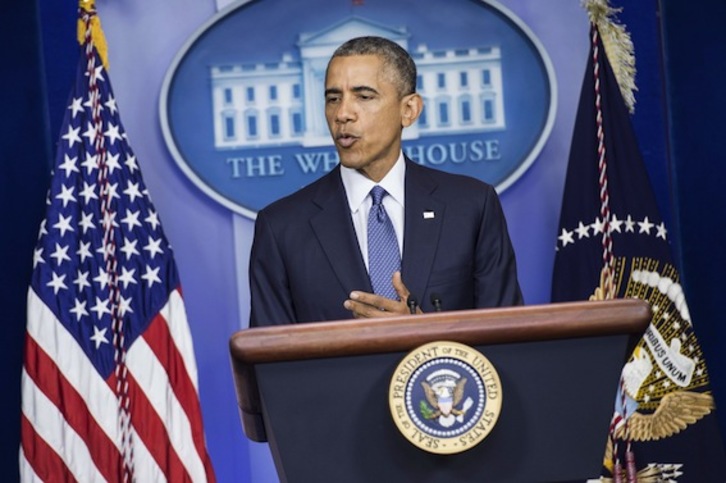 El presidente de estadounidense, Barack Obama, en su comparecencia ante la prensa. (Brendan SMIALOWSKY/AFP PHOTO)