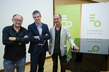 José Luis Rebordinos, Oriol Roch y Aitor Amezaga, en la presentación del concierto de la OSE. (ARGAZKI PRESS)