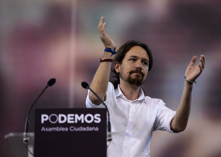 Pablo Iglesias, en la asamblea que Podemos celebró el pasado fin de semana en Vista Alegre. (Javier SORIANO/AFP)