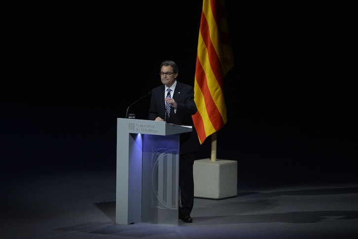 El president Artur Mas, durante el acto de este martes en Barcelona. (Josep LAGO / AFP)