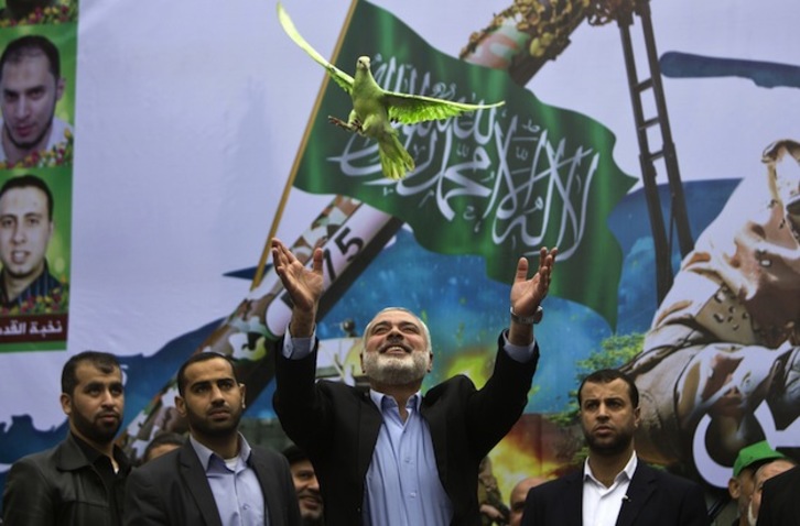 Ismail Haniya, líder de Hamas, durante la celebración del 27 aniversario de esta organización. (MAHMUD HAMS / AFP)
