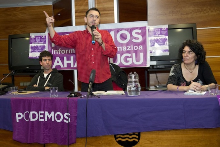 Juan Carlos Monedero ha intervenido este lunes en Donostia. (Juan Carlos RUIZ / ARGAZKI PRESS)