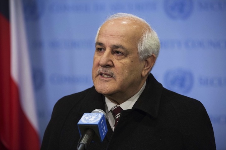 El embajador palestino ante la ONU, Riyad Mansour. (Evan SCHNEIDER / AFP) 