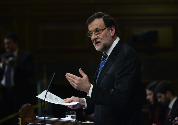 Mariano Rajoy, durante su discurso de ayer. (Pierre-Philippe MARCOU/AFP)