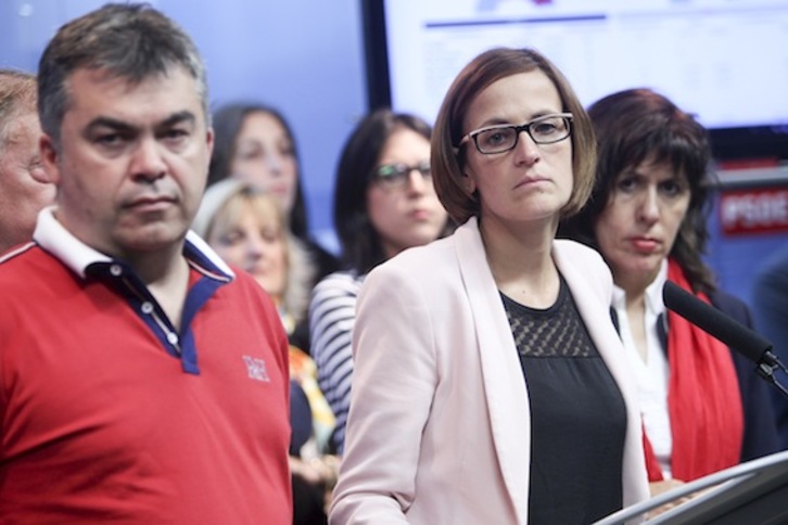 María Chivitem durante la primera valoración de los resultados en la noche electoral. (Idoia ZABALETA/ARGAZKI PRESS)