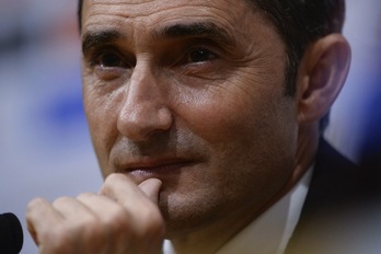 Ernesto Valverde, en la rueda de prensa previa a la final. (Josep LAGO/AFP PHOTO)