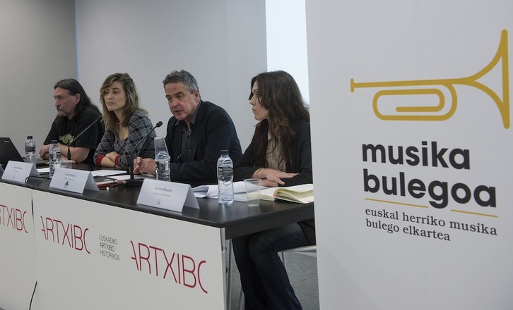 Andiarena, Rodríguez, Muñoz y Miranda, en la presentación de Musika Bulegoa. (Luis JAUREGIALTZO/ARGAZKI PRESS)