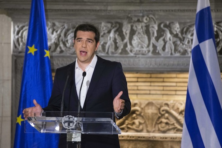 Comparecencia de Alexis Tsipras para valorar los resultados. (Andrea BONETTI/AFP PHOTO)