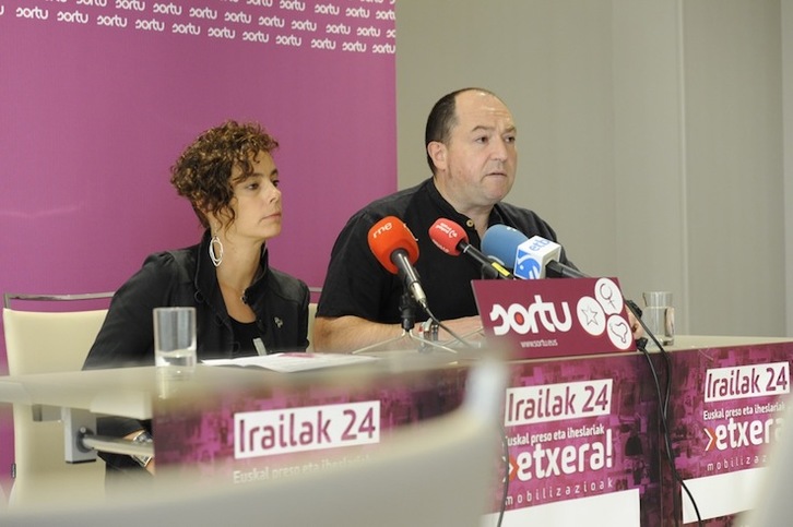 Amaia Izko y Pernando Barrena, portavoces de Sortu. (Gorka RUBIO / ARGAZKI PRESS)