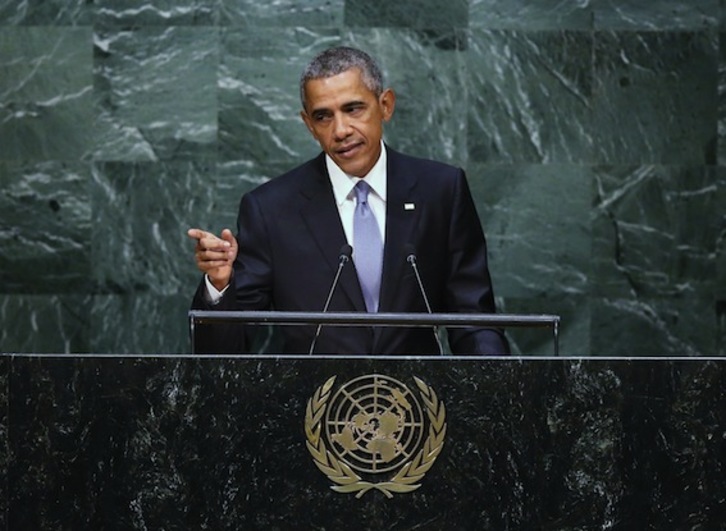 El presidente de EEUU, Barack Obama, en su intervención ante la Asamblea General de la ONU. (John MOORE/AFP PHOTO)