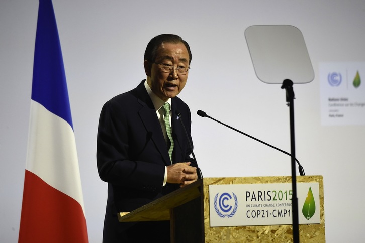 El secretario general de la ONU, Ban Ki-moon, en la apertura de la cumbre COP21. (Eric FEFERBERG / AFP)