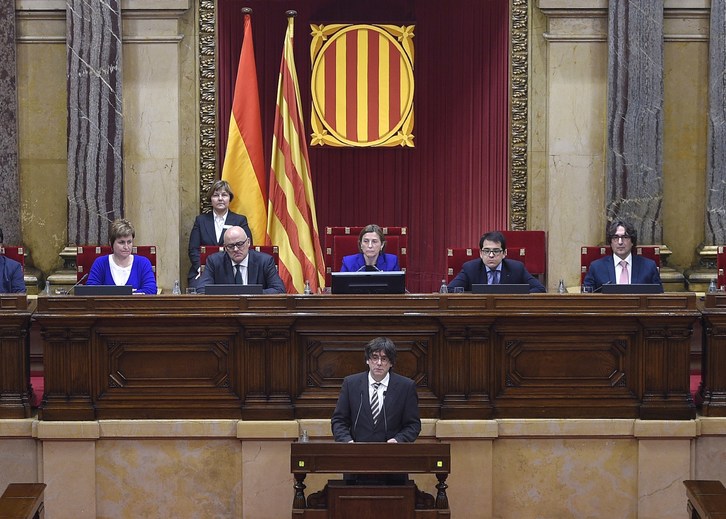 Puigdemont durante su discurso. (Lluis GENE / AFP)