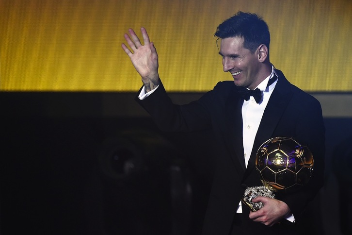 Leo Messi, tras recibir su quinto Balón de Oro. (Olivier MORIN / AFP)