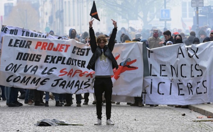 Movilización en Rennes contra la reforma laboral. (Jean-François MONIER/AFP)
