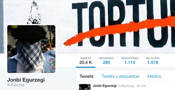 Perfil de Jon Egurzegi en Twitter.