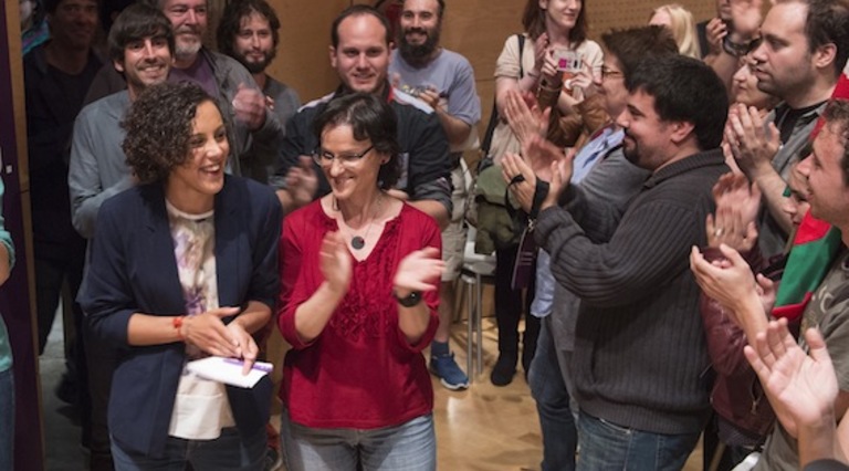 Nagua Alba, secretaria general de Podemos Euskadi, junto a otros miembros de la formación. (Monika DEL VALLE/ARGAZKI PRESS)
