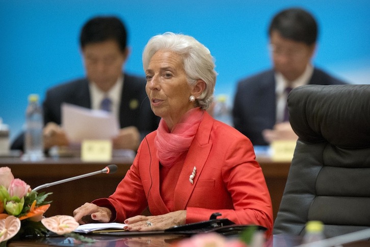 La exministra de Economía y directora del FMI Christine Lagarde, hoy en Beijing. (Mark SCHIEFELBEIN/AFP)