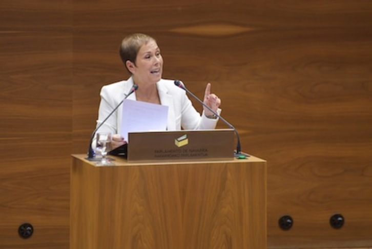 La presidenta Barkos, durante su intervención de apertura del debate sobre el Estado de Nafarroa. (Idoia ZABALETA/ARGAZKI PRESS)