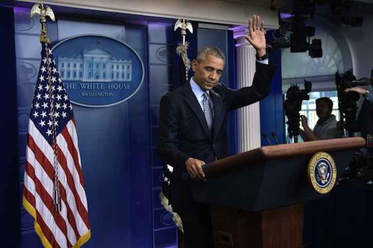 Barack Obama, durante su última rueda de prensa en la Casa Blanca. (Brendan SMIALOWSKI/AFP)