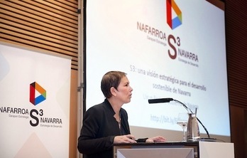 La presidenta Barkos, durante la presentación de la Estratgia de Especialización Inteligente. (GOBIERNO DE NAFARROA)