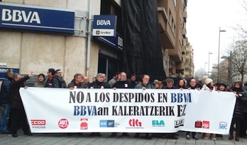 Un momento de la protesta sindical contra los despidos en BBVA. (CGT)