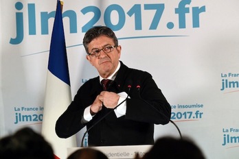 Jean-Luc Mélenchon, líder de la Francia Insumisa, durante un acto en París. (Bertrand GUAY/AFP)