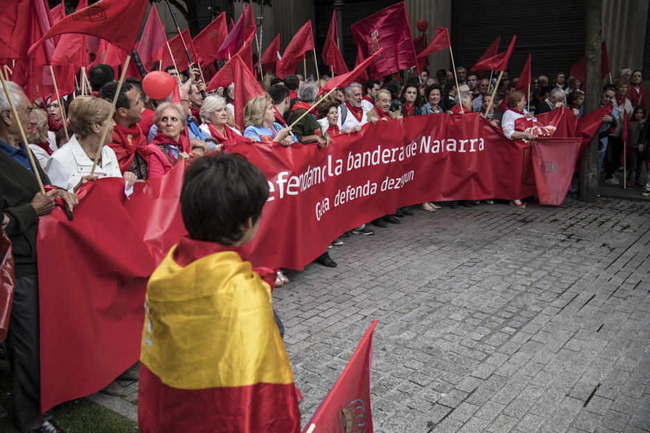 Cabecera de la manifestación contra el cambio en Iruñea. (Jagoba MANTEROLA | ARGAZKI PRESS)