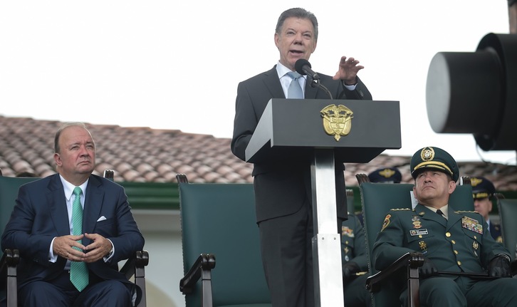 Juan Manuel Santos, en un acto en una academia militar de Bogotá la pasada semana. (Raúl ARBOLEDA/ARGAZKI PRESS)