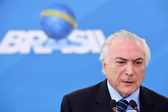 El presidente de Brasil, Michael Temer, durante una conferencia ayer. (Evaristo SA/AFP)