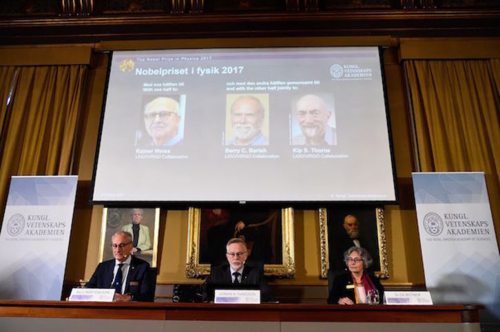El anuncio del Nobel de Física 2017. (Jonathan NACKSTRAND / AFP)