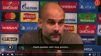 Josep Guardiola, en la rueda de prensa tras el partido Manchester City-Nápoles. 