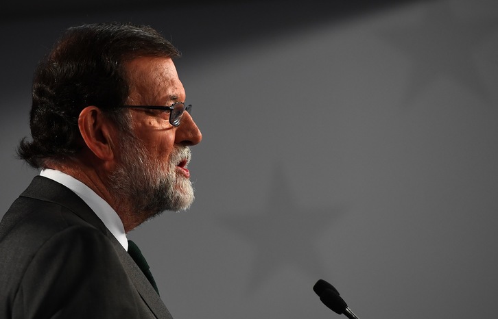 Rajoy, durante su rueda de prensa de hoy en Bruselas. (Emmanuel DUNAND/AFP PHOTO)