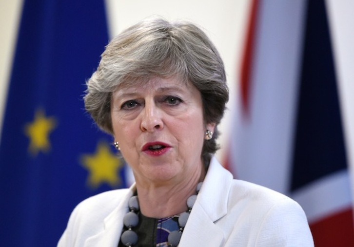 La primera ministra británica, Theresa May, durante la cumbre de Bruselas. (John THYS/AFP)
