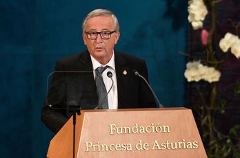 Juncker, en una imagen durante su intervención la semana pasada en Oviedo. (Miguel RIOPA/AFP)