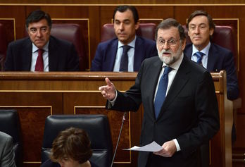 Mariano Rajoy, durante el pleno de Control del Congreso de esta mañana. (Pierre-Philippe MARCOU/AFP) 