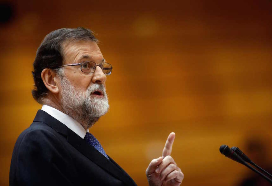 Rajoyk senatarien aurrean egin du agerraldia. (Oscar DEL POZO / AFP)