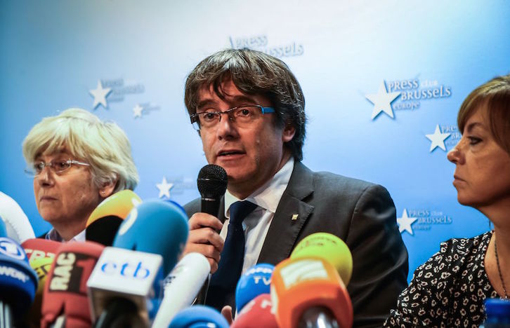 Carles Puigdemont en su comparecencia en Bruselas. (Aurore BELOT/AFP)