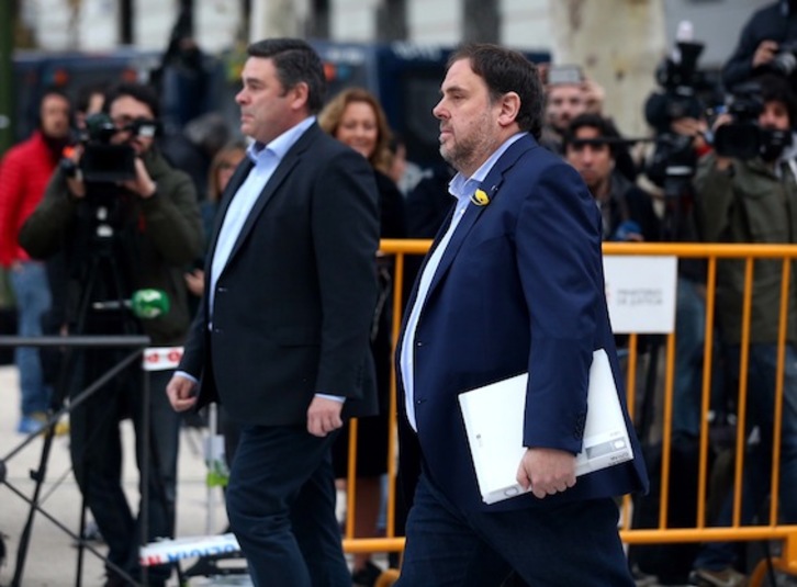 El vicepresident, Oriol Junqueras, a su llegada a la Audiencia Nacional el jueves pasado. (J. DANAE/AFP)