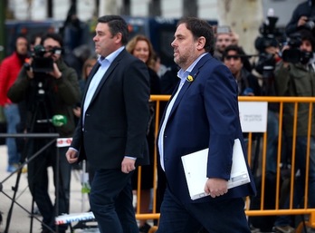 El vicepresident, Oriol Junqueras, a su llegada a la Audiencia Nacional española. (J. DANAE/AFP)