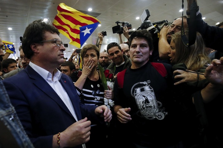 Joan Josep Nuet, a su regreso de Madrid la semana pasada. (Pau BARRENA / AFP)