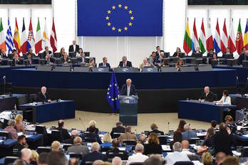 El presidente de la CE, Jean-Claude Juncker, durante su discurso sobre el Estado de la Unión. (Frederick FLORIN/AFP)