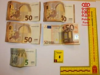 Imagen del dinero intervenido a los detenidos por un robo en el interior de una vivienda en Zizur Nagusia. (POLICÍA FORAL)