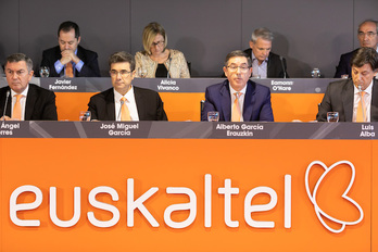 Los directivos de Euskaltel, en la Junta de Accionistas de hoy. (EUSKALTEL)