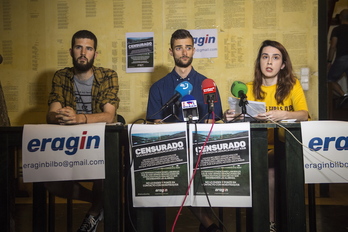 Leire Arrutia, Unai Sainz y Mikel Álvarez han comparecido en la rueda de prensa ofrecida por Eragin. (Monika DEL VALLE / FOKU)