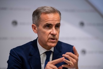 El gobernandor del Banco de Inglaterra, Mark Carney, en la rueda de prensa del jueves. (Chris J. RATCLIFFE | AFP)
