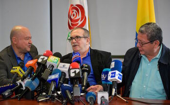 Rueda de prensa ofrecida la semana pasada por los responsables de la FARC. (Raul ARBOLEDA/AFP)
